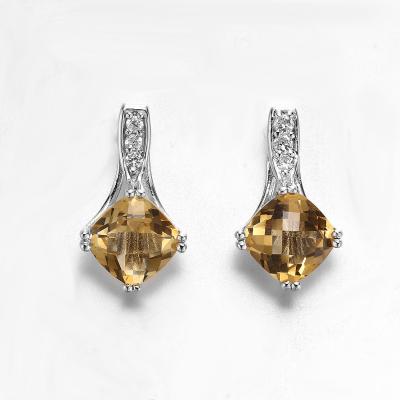 China 925 brincos citrinos de prata amarelos da gota de Sterling Silver Gemstone Earrings 2.6g à venda