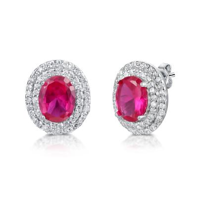 China 925 brincos de prata ovais de pedra preciosa de Diamond Stud Earrings Colorful Sterling à venda