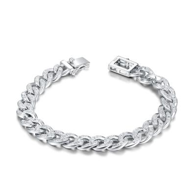 China Hooks Ups 925 Silver CZ Bracelet Luxury Mens Cuban Link Bracelet 18.01 Grams for sale