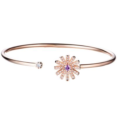 China brazalete sólido de la piedra preciosa del diámetro de Diamond Bangle 0.24ct 13m m del rosa 18K con la flor en venta