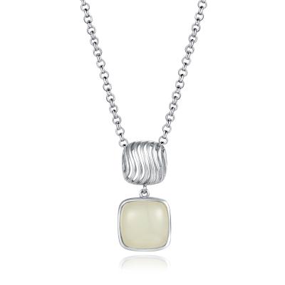 China Mirror Polished 925 Silver Gemstone Pendant Cushion White Jade Pendant Necklace for sale