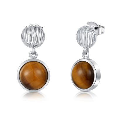 China O ródio dado forma redondo de Tiger Eye Stone Stud Earrings chapeou a prata 925 para o presente à venda