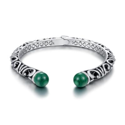 Cina 925 personali Sterling Silver Bangles Malachite Bezel che mette per le signore in vendita