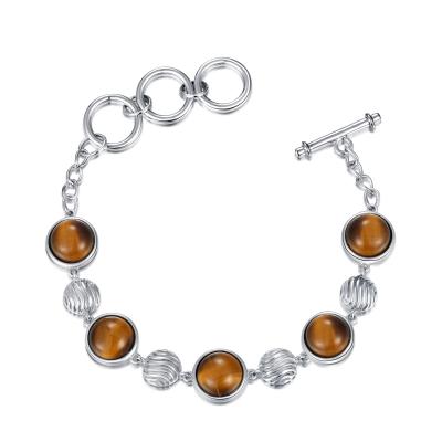 Cina 925 Sterling Silver Gemstone Bracelet Rhodium hanno placcato Tiger Eye Stone Bracelet in vendita