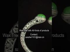 Stones Crystals 925 Sterling Silver Bangles 10x12mm Pearl Shape Green Jade