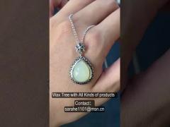 Flower Lock Carved White Jade Pendant 12x15mm Pear Shaped Silver Stone Pendant