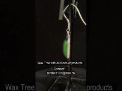 Cabochon 925 Sterling Silver Gemstone Earrings 7x12mm Rectangle Green Jade