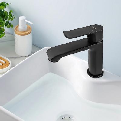 China Metered Faucets New Design Single Handle Hole Ceramic Valve Core Matte Black Brass Black Faucet Bathroom Sink Faucet Spout Faucets for sale