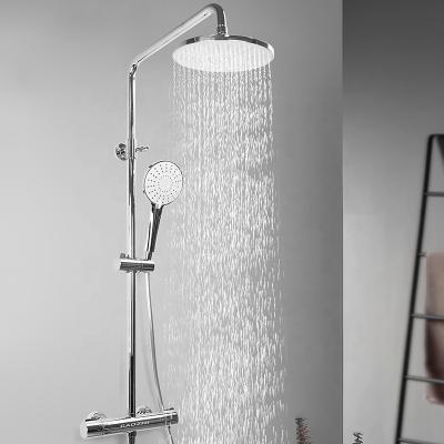 China Without Slide Bar GaoZhi Chrome Bathroom Thermostatic Shower Mixer System Shower Panel Waterfall Rain Shower Faucet Set Spa for sale