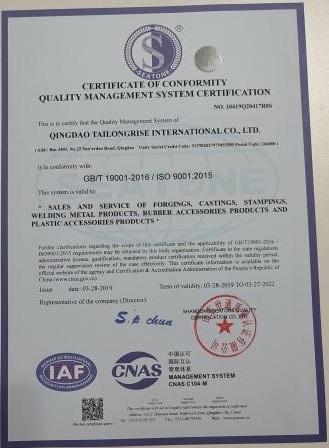 ISO9001 - Qingdao Tailongrise International Co., Ltd.