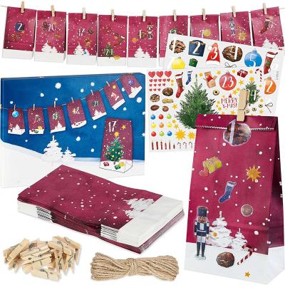 China Eco-Friendly Christmas Advent Calendars Bags DIY Advent Calendar Countdown Paper Bags for sale