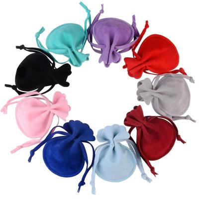 China Modern Drawstring Round Velvet Bag 9x12cm Double Sided Jewelry Packaging Bag Wedding Pouches for sale