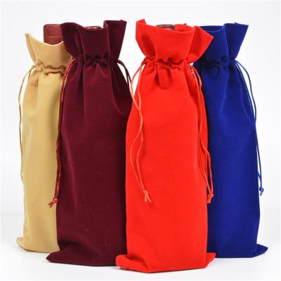 China Modern Luxury Pilou Red Wine Bottle Gift Bags With Double Drawstring Closure For Wedding Party for sale