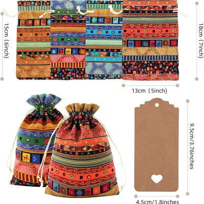 China Handmade Egyptian Ethnic Pouch Candy Style 24Pack Small Jewelry Drawstring Gift Bags Cotton Fabric Sachet With Tags Strings for sale