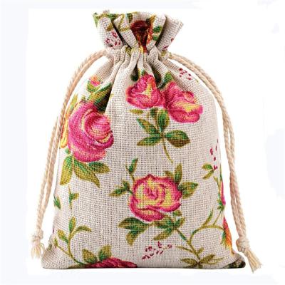 China 50pack Modern Rose Drawstring Bags Burlap Flower Pouch Bags Gift Bags Jewelry Canvas Pouches For Wedding DIY Craft Party for sale