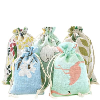 China Eco-Friendly Custom Eco Flower Pattern Printed Drawstring Cotton Canvas Bags Gift Packaging Jewelry Pouches for sale