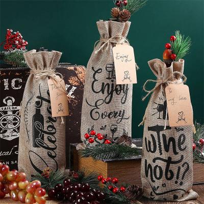 China 10pack Wine Gift Bag Durable Canvas Fabric Wine Wrapping Bags With Drawstring For Wine Bottles Cover For Valentine Christmas Wedding Party for sale