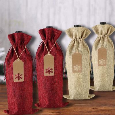 China Durable 12pack Burlap Wine Gift Bags Drawstring Wine Bottle Covers with Tags Strings for Christmas Wedding Holiday Party for sale