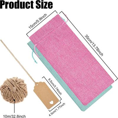 China Durable 12pcs Burlap Wine Gift Bags Wine Bottle Bags Drawstrings With Tags Strings Reusable Wine Bottle Covers For Christmas Wedding Party for sale