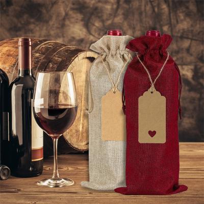 China 20 Pcs Durable Burlap Wine Bags With Drawstrings Reusable Wine Bottle Bags With String Tags For Home Storage for sale