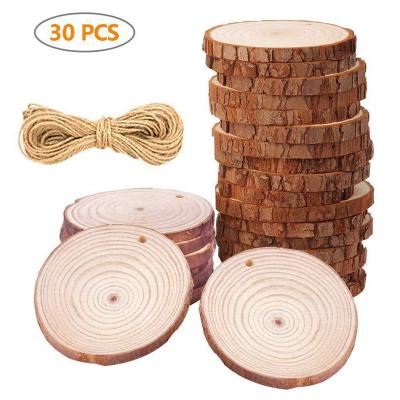 China Europe 30Pcs Wood Craft Kit With Hole Circles Arts Wood Slices Christmas Ornaments DIY Crafts Natural Wood Slices for sale