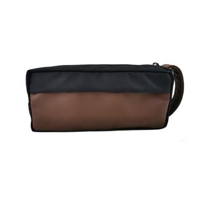 China Fashion Vintage Men Leather Dopp Kit Organizer Bag With Leather Men's Shaving Handle Kit Zipper Pouch Travel Nylon for sale