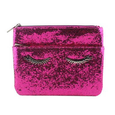 China Fashion Young Girls Hot Pink Glitter Eyelash Cosmetic Beauty Bag Beautiful Private Label Makeup Lash Bag for sale