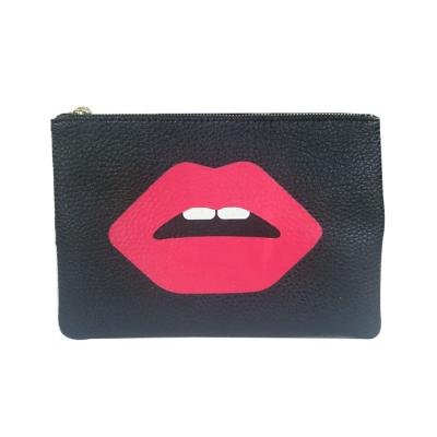 China Custom Unique Fashion Lip Pattern Printing Pouch Girls Flatbed Makeup Cosmetic Bag for sale