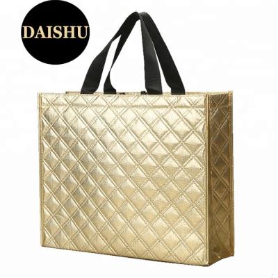 China High End Zipper Closure Fashion Gold Stitched PVC Shopping Bag Custom Customer's Brand Logo Reusable Shopping Bag for sale