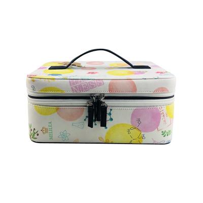 China Fashion Delicate Printing Beauty Box Beautiful Full Custom Cosmetic Makeup Brushes Organizer Bag With Double Compartments for sale