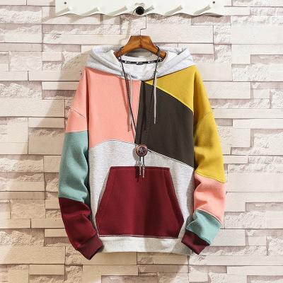 China Latest Anti-wrinkle OEM Hoodie 2021 Color Block Sweatshirt Hoodie Streetwear Custom Printed Pullover 6 Color Hoodies For Men for sale