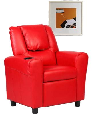 China Eco-Friendly Furniture JKY Mini Sofa Small Child Push Back One Seater PU Recliner Chair Leather Fabric With Cup Holders For Kids for sale