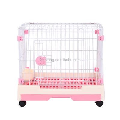 China Sustainable Commercial Small Metal Dog Cage Folding Dog Pet Cage With Plastic Tray for sale