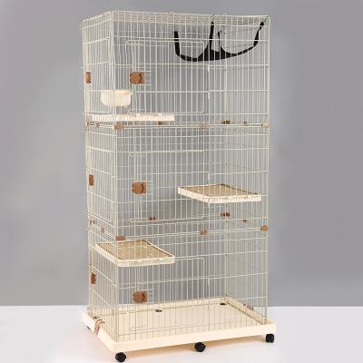 China Breathable Foldable Cat Cage 3 Tier 6 Door Steel Wire Cat Cage With Scratch Mat Animal Cage Maker for sale