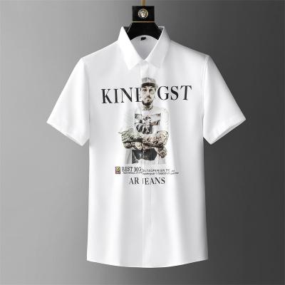 China Wholesale Summer Breathable Wedding Party White Casual Shirt Printed Men's Short Sleeve Shirt for sale