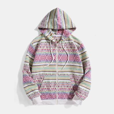 China Breathable Hooded Jacket Knitted Stripes Coat Fleece Jacket Custom Mens Shear Hooded Sweatshirt Mens Fleece Jacket for sale