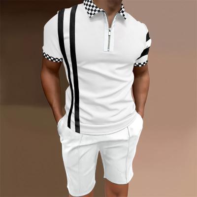 China Fashion casual men's summer breathable shirt set printed men's short-sleeved shirt shorts set men's summer polo T-shirt shorts set for sale