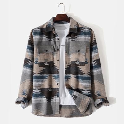 China Wholesale Breathable Flannel Winter Woolen Bomber Jacket Mens Coat Fabric Printed Woolen Jacket Men for sale