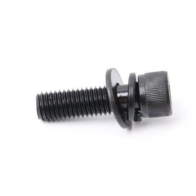 China Steel Factory Outlet Customized Grade 12.9 Flat Spring Pad Combination Screw Cup Head Combination Black Screw Washer Assembly for sale