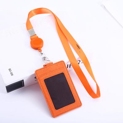 China Fashion ID Card Badge Holders PU Retractable Vertical Leather Card Holder with 1 Clear ID Window and 2 Credit Card Slot for sale