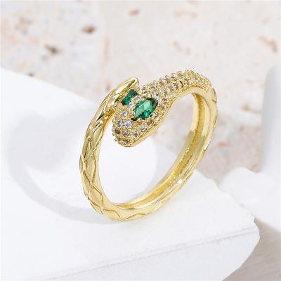 China 18K Gold Punk Copper Plated Micro Set Zircon Jewelry Personalized Snake Shaped Opening Ring for sale