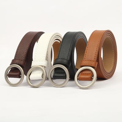 China Summer Spring Casual Round Buckles PU Belt Without Holes Fashionable Leisure Female Jeans Belt for sale