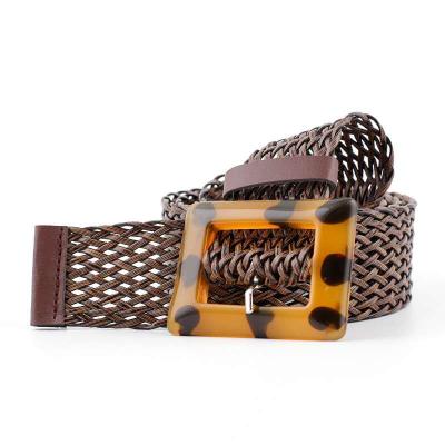 China Casual Braided Belt For Women Square Leopard Spots Buckle Waistband Hold Belt Vintage Wild Woman for sale