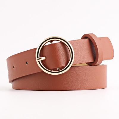 China Vintage Casual Metal Women Boho Round Buckle Leather Waist Belt for sale