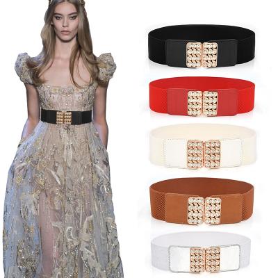 China Wholesale Casual Fashion Diamond Waist Belt Super Wide For Women Ladies Dress Elastic Waistband Corset Belt for sale