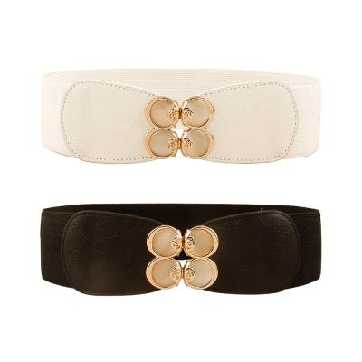 China Fashion Decorative Flower Metal Alloy Buckle Belt Corset Wide Elastic Waist Belt Coat Ladies Retro for sale