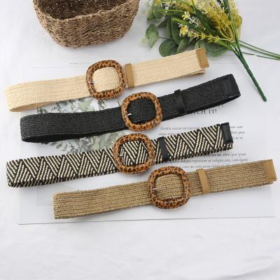 China Fashion.Casual Bohemian vintage leopard square print buckle new style pp grass braided belt women for sale