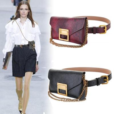 China Fashion.Casual Snake Print Luxury Black Leather Chain Small Belt Bag Women Designer Fanny Pack Purse Crossbody Wallet Waist Phone for sale