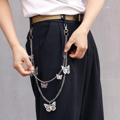 China Hip Hop Streetwear Butterfly Biker Chain Jeans Punk Pants Fashion Women Double Layers Main Chain Belt Pants Chains For Women Men for sale