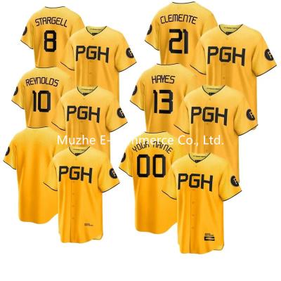 China Anti-Bacterial 2023 Men's Pittsburgh Roberto Clemente Bryan Reynolds Willie Stargell Ke'Bryan Hayes Gold 2023 City Connect Pirates Jersey for sale